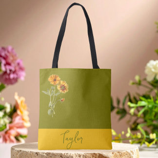 Olijfgroene bloemige minimale trendy stijlvolle tote bag
