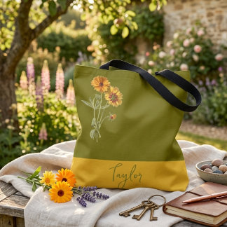 Olijfgroene bloemige minimale trendy stijlvolle tote bag