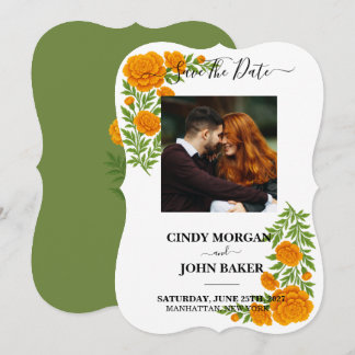 Olijfgroene bloemige trouwkaart Save The Date Mari