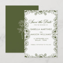 olijfgroene bloemige tuin save the date kaart