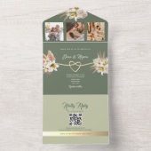 Olijfgroene Boho Foto Bruiloft All In One Uitnodiging (Binnen)
