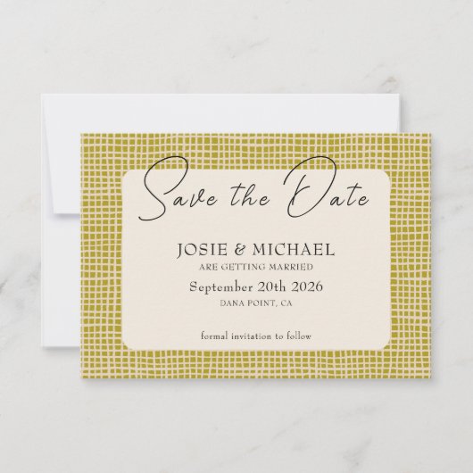 Olijfgroene Boho foto Flat Save The Date kaart (Voorkant)