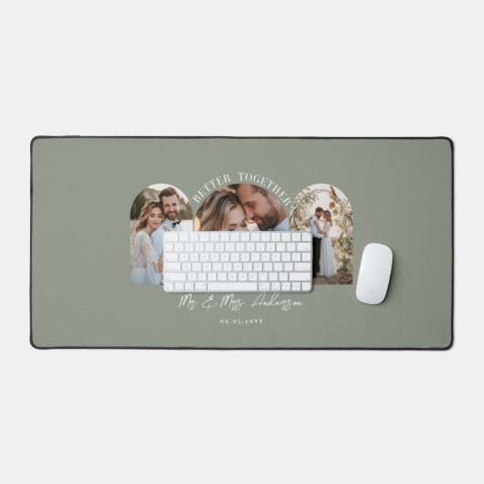 Olijfgroene boog multi-foto bruiloft cadeaudecor bureaumat (Keyboard & Muis)