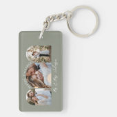 Olijfgroene boog multi-foto bruiloft cadeaudecor sleutelhanger (achterkant)