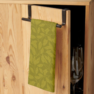 Olijfgroene botanische blad wijnstok patroon theedoek