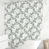 Olijfgroene botanische bladpatroon douchegordijn