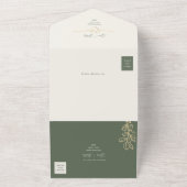 Olijfgroene botanische bruiloft all in one uitnodiging (Buitenkant)