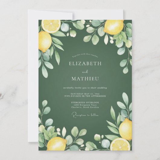 Olijfgroene Botanische Citrus Bruiloft Kaart (Voorkant)
