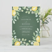 Olijfgroene Botanische Citrus Bruiloft Kaart (Staand voorkant)