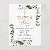 Olijfgroene botanische moderne doopuitnodiging briefkaart (Voorkant)