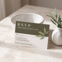 Olijfgroene botanische trouw-RSVP kaart