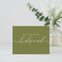 Olijfgroene bruidsmeisje golvende script Elegant