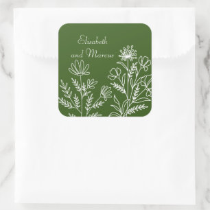 Olijfgroene bruiloft bloemen stickers