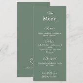Olijfgroene Bruiloft diner Menukaart (Voorkant / Achterkant)