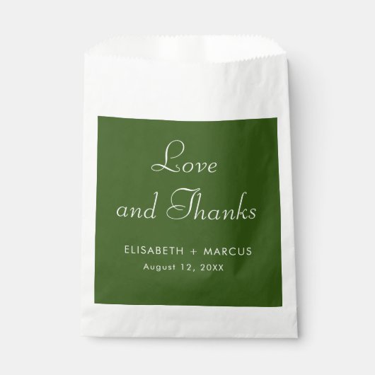 Olijfgroene bruiloft elegante gunsttas bedankzakje (Voorkant)
