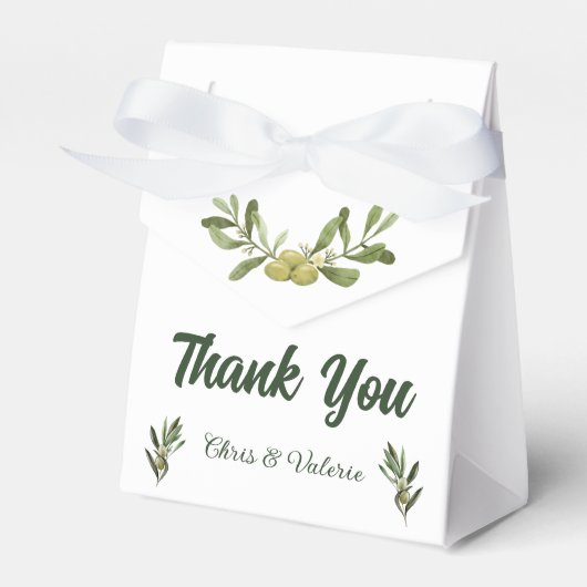 Olijfgroene bruiloft gunst box bedankdoosjes (Voorkant Zijde)
