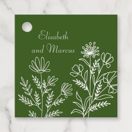 Olijfgroene bruiloft gunst labels (Voorkant)