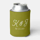 Olijfgroene bruiloft gunst monogrammed Koelbox Blikjeskoeler (Blikje Voorkant)