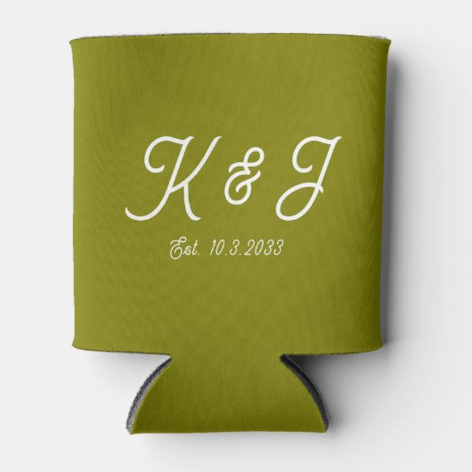 Olijfgroene bruiloft gunst monogrammed Koelbox Blikjeskoeler (Voorkant)