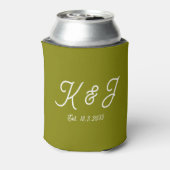 Olijfgroene bruiloft gunst monogrammed Koelbox Blikjeskoeler (Blikje Achterkant)