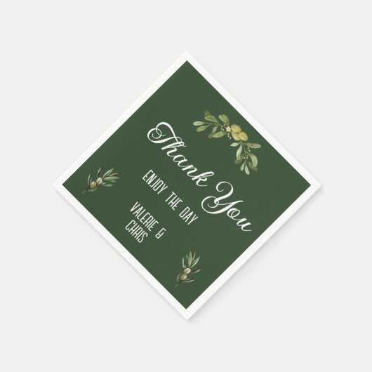 Olijfgroene bruiloft papier servet (Hoek)