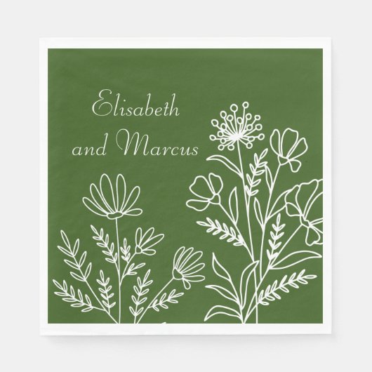 Olijfgroene bruiloft papieren servetten (Voorkant)