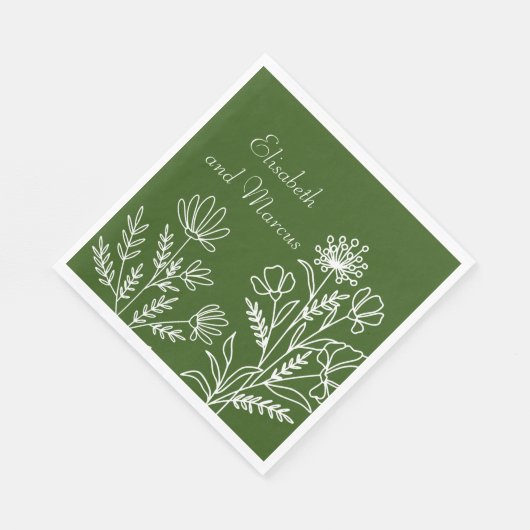 Olijfgroene bruiloft papieren servetten (Hoek)
