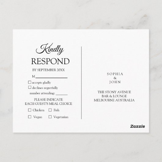 Olijfgroene bruiloft RSVP uitnodiging (Achterkant)