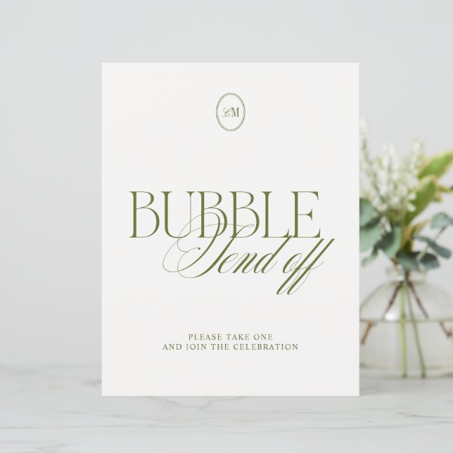 Olijfgroene Bubble Send Off Trouwbord (Staand voorkant)
