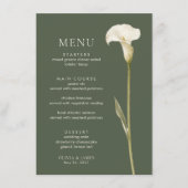 Olijfgroene Calla Lelie Trouwmenu Menu (Voorkant)