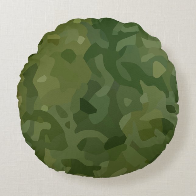 Olijfgroene camouflagepatroon rond kussen (Voorkant)