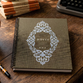 Olijfgroene canvas spiraalmonogram met borduurlook notitieboek