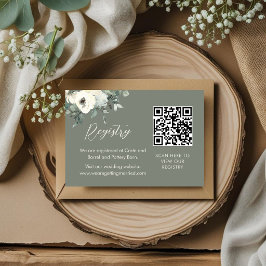 Olijfgroene chic bloemencode QR trouwcadeauregiste Informatiekaartje