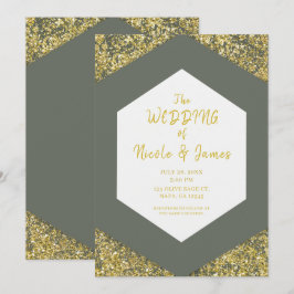 Olijfgroene Chic Gouden Glittervlokken Glam Bruilo Kaart