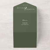 Olijfgroene Chinoiserie Bloemencode QR Wedding All In One Uitnodiging (Buitenkant)