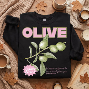Olijfgroene christelijke trui Psalm 52:8 Geloof-ba