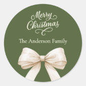 Olijfgroene crème boog Kerstmis Ronde Sticker (Voorkant)