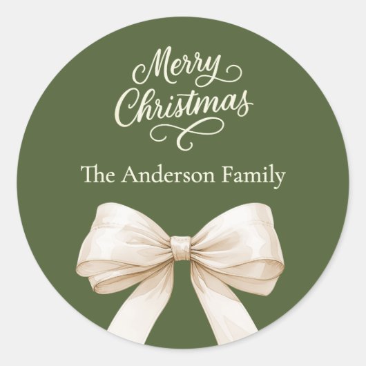 Olijfgroene crème boog Kerstmis Ronde Sticker (Voorkant)