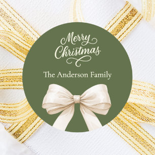Olijfgroene crème boog Kerstmis Ronde Sticker