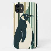 Olijfgroene crème Pinguïn Illustratiebos Case-Mate iPhone Case (Achterkant)
