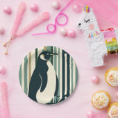 Olijfgroene crème Pinguïn Illustratiebos Papieren Bordje (Feest)