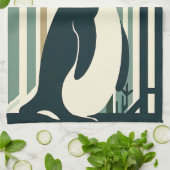 Olijfgroene crème pinguïn in retro Vintage jaren ' Theedoek (Gevouwen)