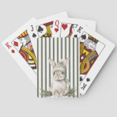 Olijfgroene Crème Strepen Konijn Kerstmis Pokerkaarten (Achterkant)