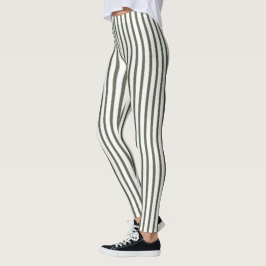 Olijfgroene Crème Strepen Leggings (Links)