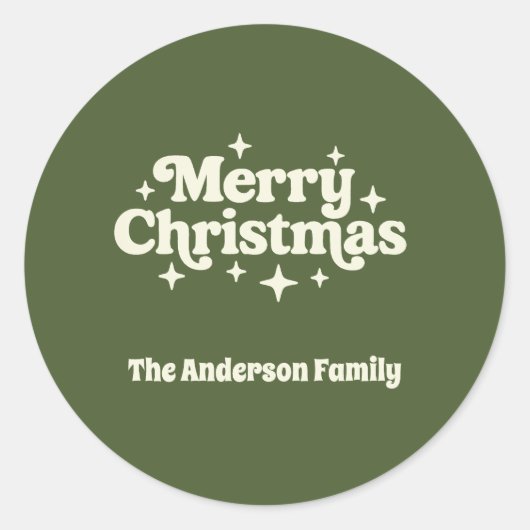 Olijfgroene crème Vrolijk kerstcadeau Ronde Sticker (Voorkant)