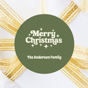 Olijfgroene crème Vrolijk kerstcadeau Ronde Sticker