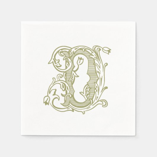 Olijfgroene "D" monogram cocktail servetten (Voorkant)