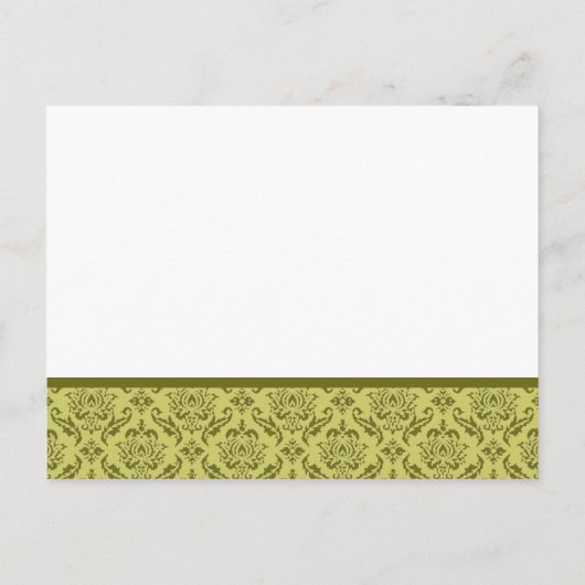 Olijfgroene damast op witte bruiloft uitnodiging (Achterkant)