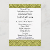 Olijfgroene damast op witte bruiloft uitnodiging (Voorkant)