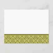 Olijfgroene damast op witte bruiloft uitnodiging briefkaart (Achterkant)